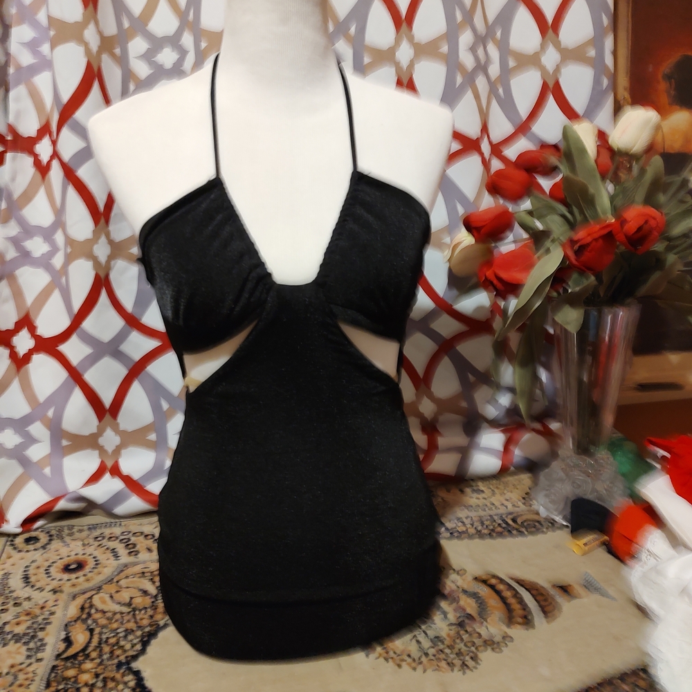 Black Halter Cutout Top